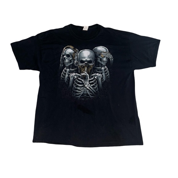 Vintage Skeleton Hear No Evil Speak No Evil See No Evil T-Shirt - Picture 1 of 3